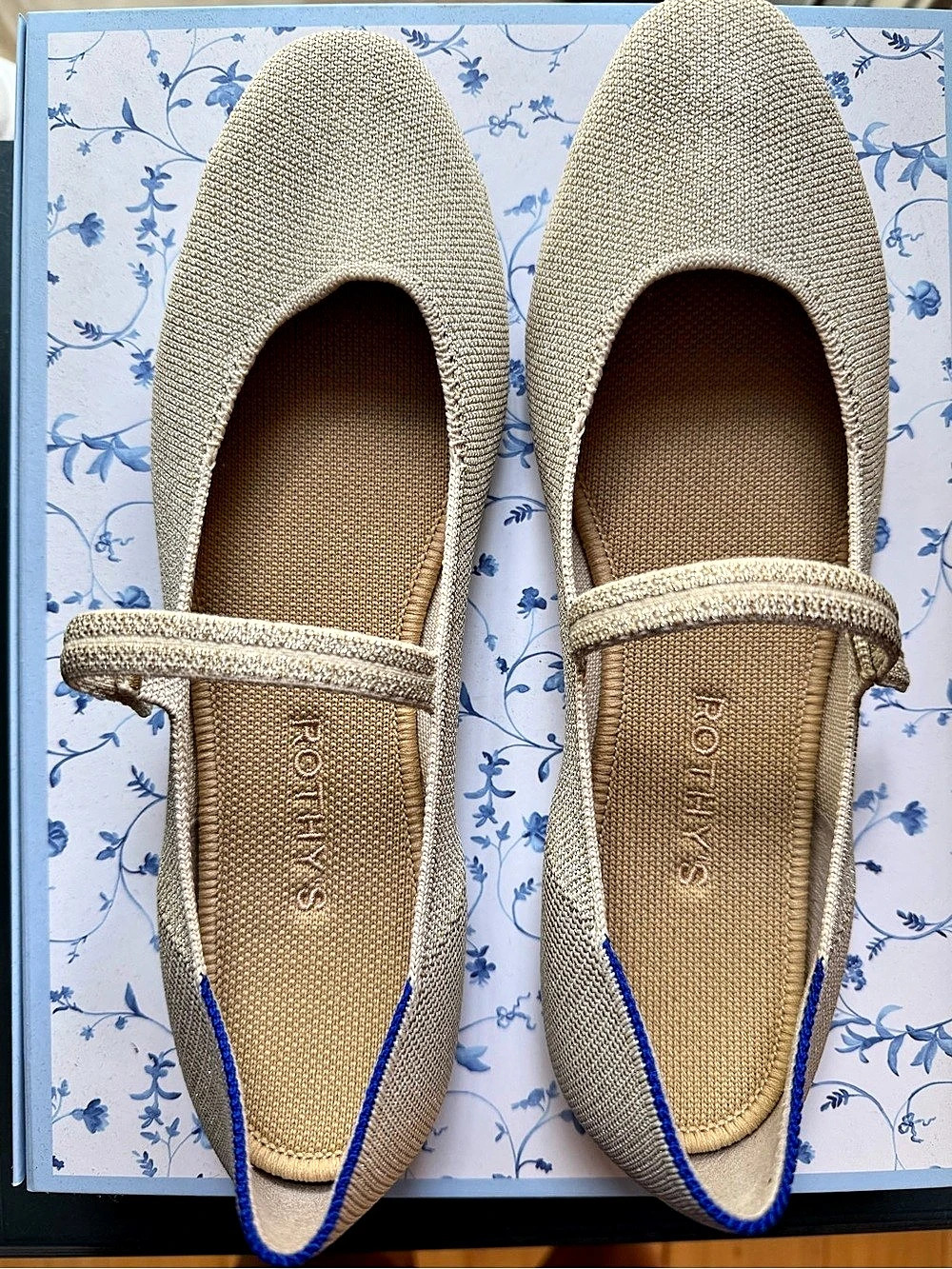 Rothy's The Square Mary Jane Light Gold Metallic Mary Jane Flats US 10